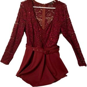 Sparkly Sequin Long Sleeve Maroon Romper